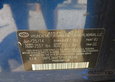 2015 Hyundai Sonata Sport z USA, uszkodzony, nr VIN 5NPE34AF5FH028346